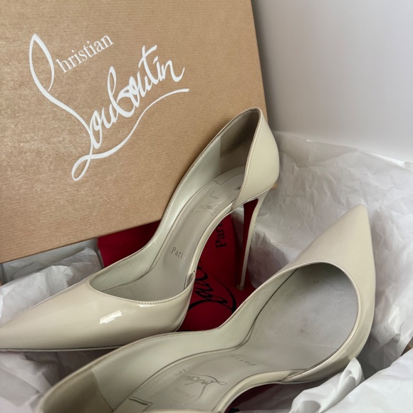 Christian Louboutin Iriza 100 Craie White Grey Patent Leather Heel Pump 39.5 - Picture 2 of 6